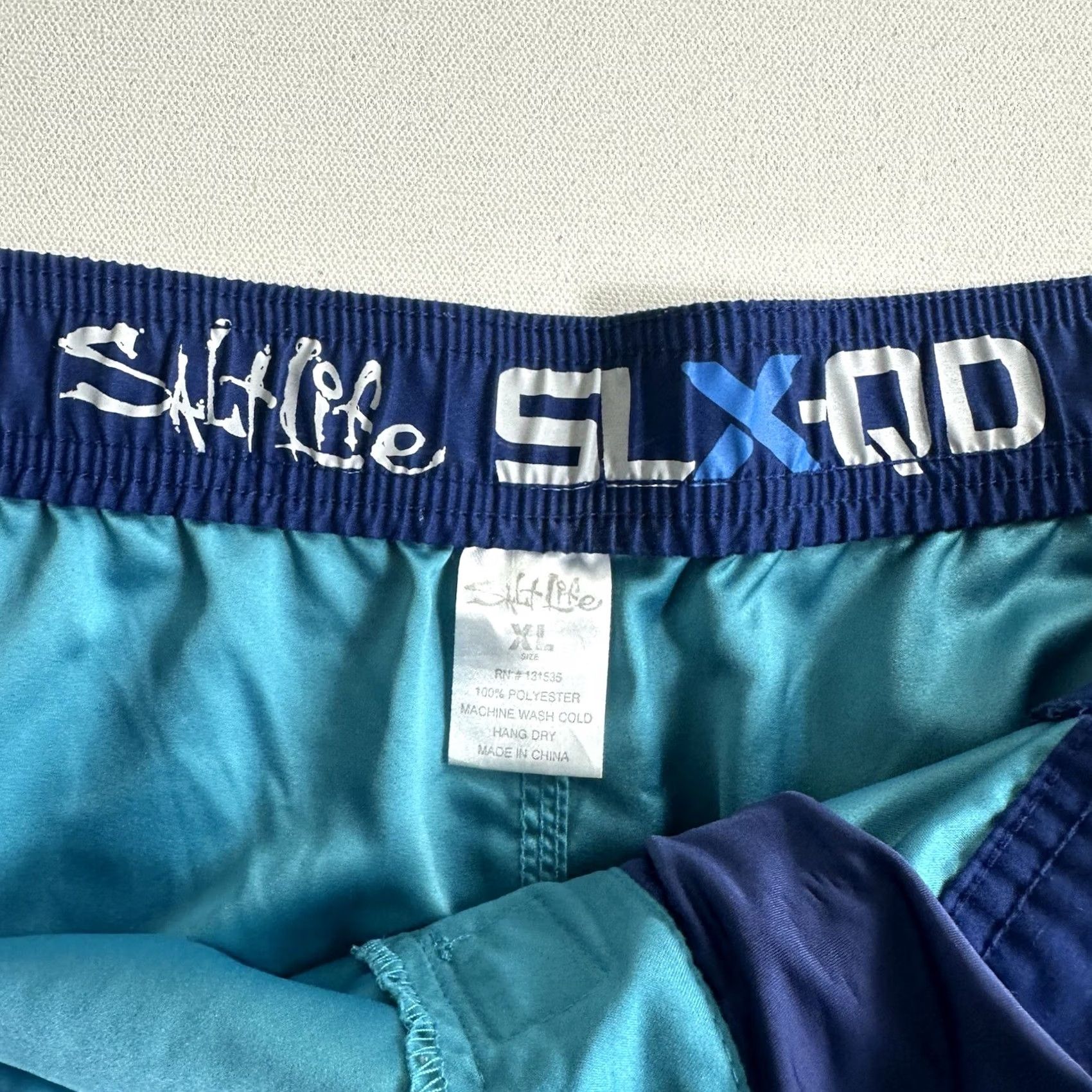 Vintage Salt Life Men XL Beach Cargo Shorts Blue Swim Trunk SLX-QD Board Pockets Drawstring Size US 36 / EU 52 - 6 Thumbnail