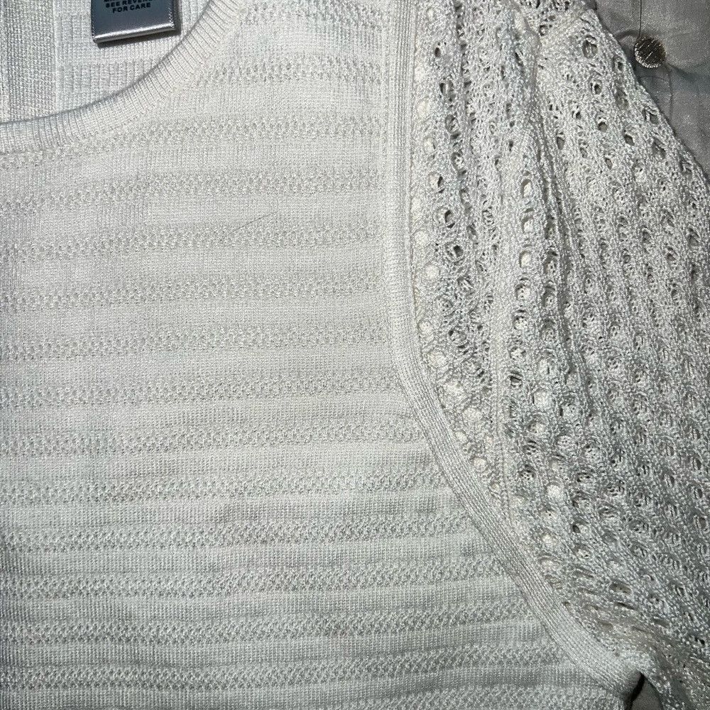 Other Cache White Ribbed Sheath Midi Dress | Textured Knit Size M / US 6-8 / IT 42-44 - 5 Thumbnail