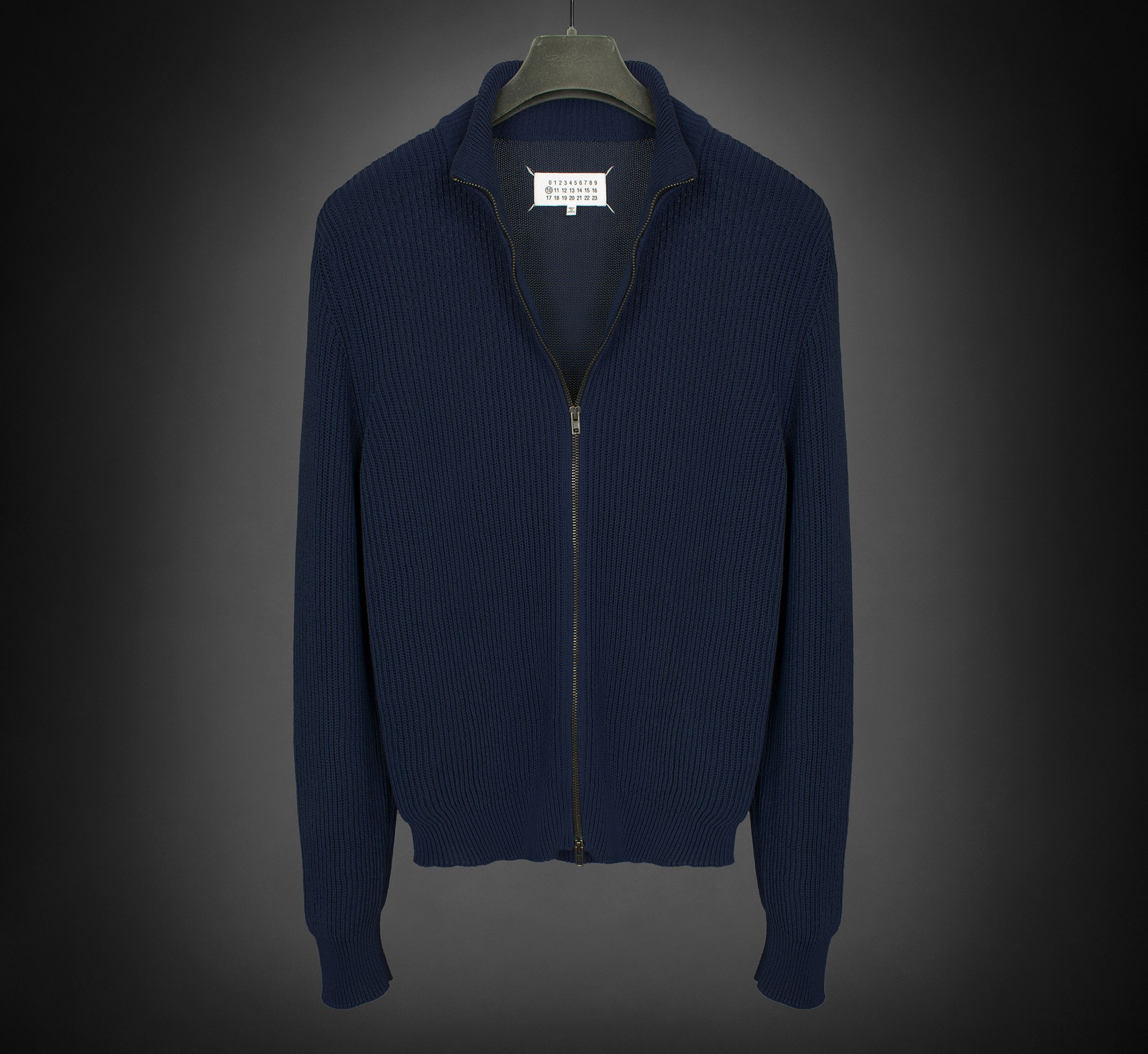image of Maison Margiela Zip-Up Knit Sweater Cardigan, Iconic in Navy, Men's (Size Large)