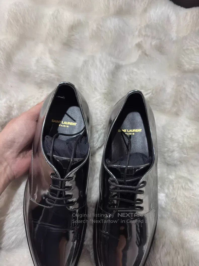 Saint Laurent Paris Saint Laurent Paris Metallic Silver Leather Shoes Size US 7 / EU 40 - 6 Thumbnail