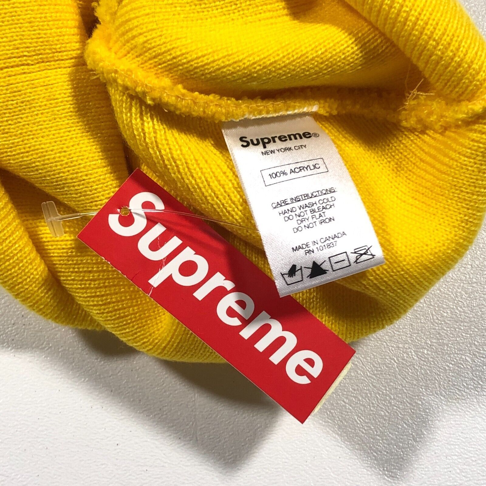 Supreme New FW14 Supreme Script Leather Patch Beanie Yellow Rare H1 Size ONE SIZE - 5 Thumbnail