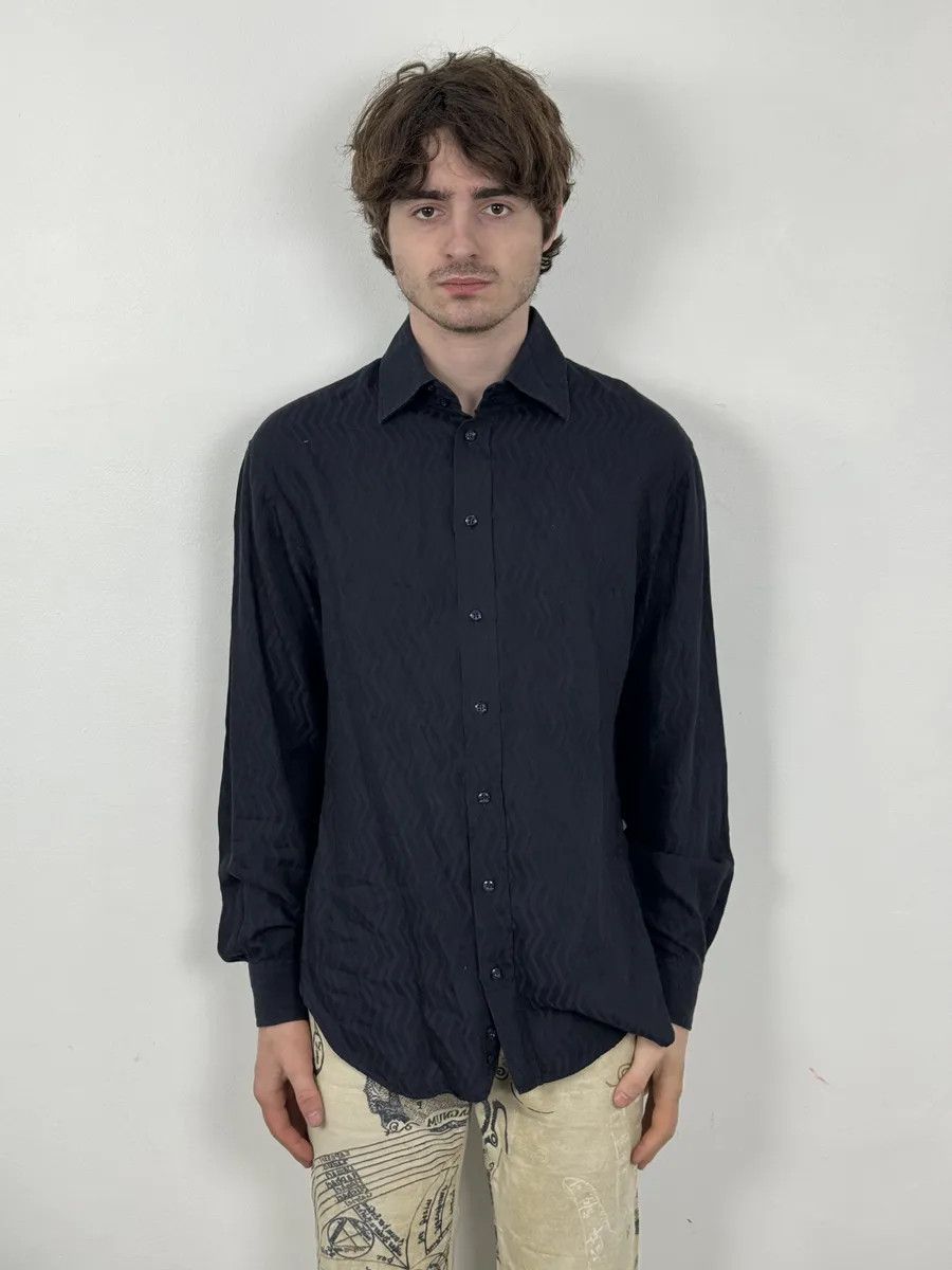 Emporio Armani 1990s Emporio Armani Navy Wavy Lined Shirt Size US M / EU 48-50 / 2 - 3 Thumbnail