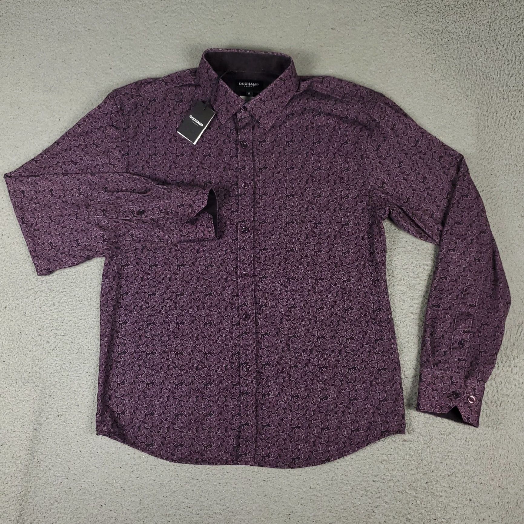 Vintage Duchamp Shirt Mens Medium Purple Paisley Button-Up Long Sleeve Size 40R - 2 Thumbnail