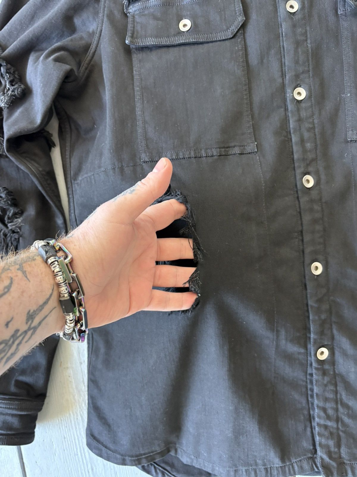 Rick Owens Rick Owens double layered distressed Denim Outershirt Size US XL / EU 56 / 4 - 8 Thumbnail