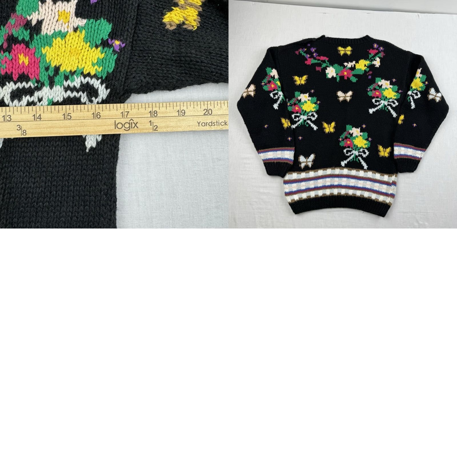 Vintage VINTAGE Jade Floral Sweater Womens M Black 90s 80s Flower Pullover Knit Easy Cute Fun Womens Size M / US 6-8 / IT 42-44 - 8 Thumbnail