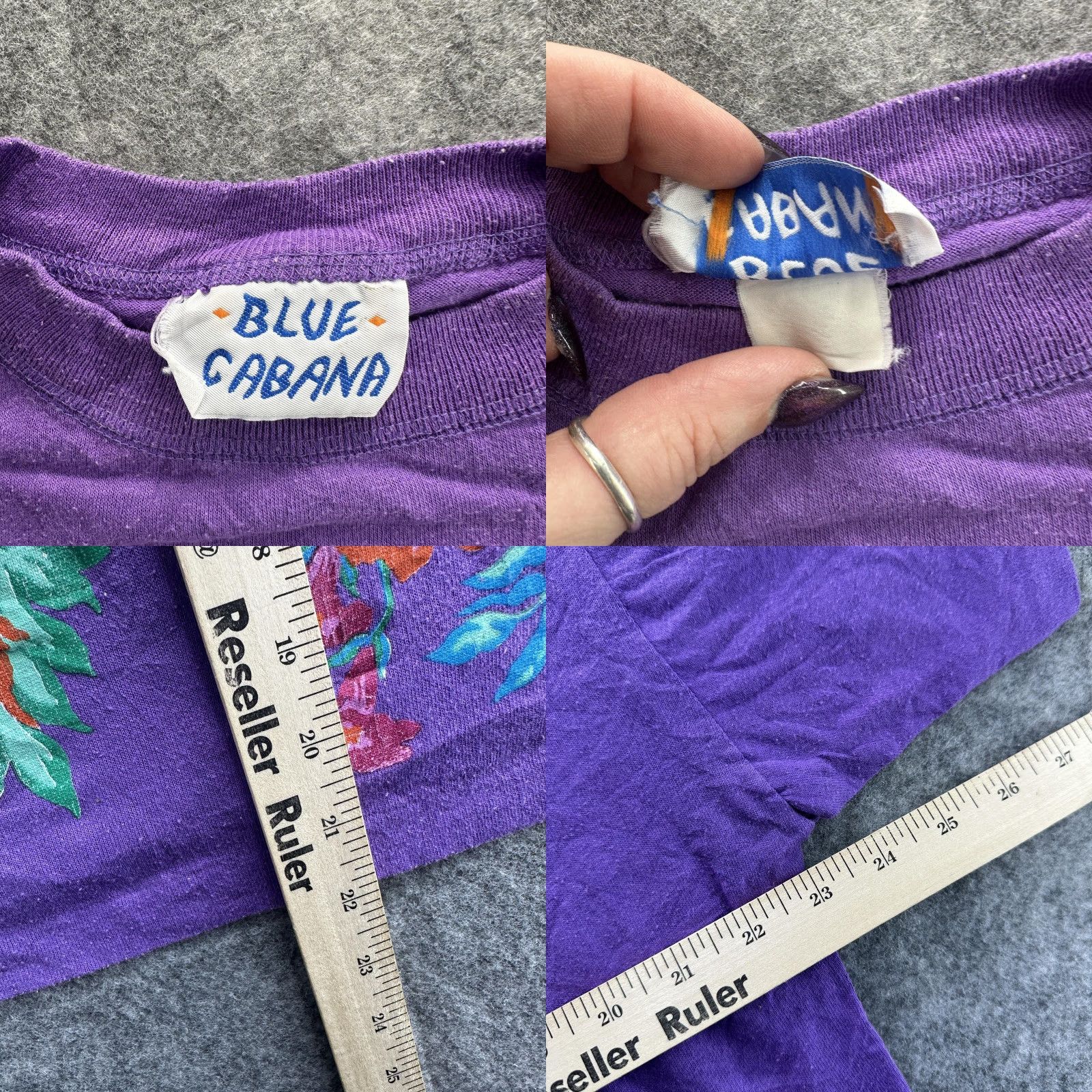 Vintage VINTAGE Blue Cabana Shirt Womens Medium Purple Floral Graphic Oversized 90s Tee Size L / US 10 / IT 46 - 8 Thumbnail