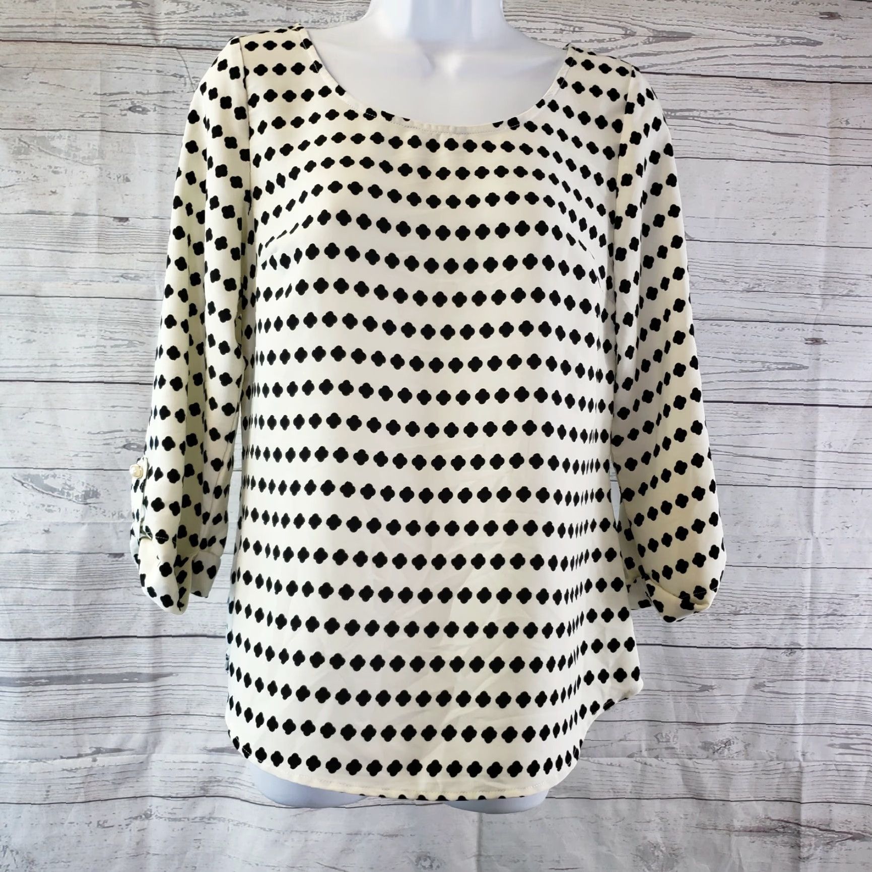 Vintage Brixon Ivy Womens Blouse Sz S 3/4 Sleeve Round Neck Black Ivy Clover Print Polyester Top Size S / US 4 / IT 40 - 2 Thumbnail