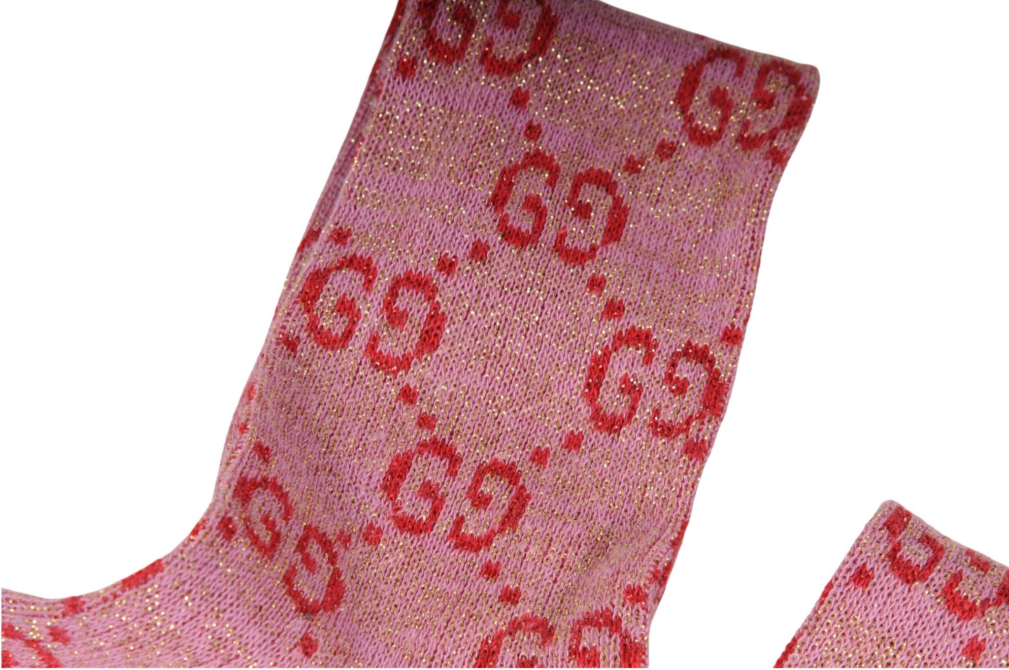 Gucci Glittery GG Logo Monogram Socks Size Small Pink Red Size ONE SIZE - 6 Thumbnail