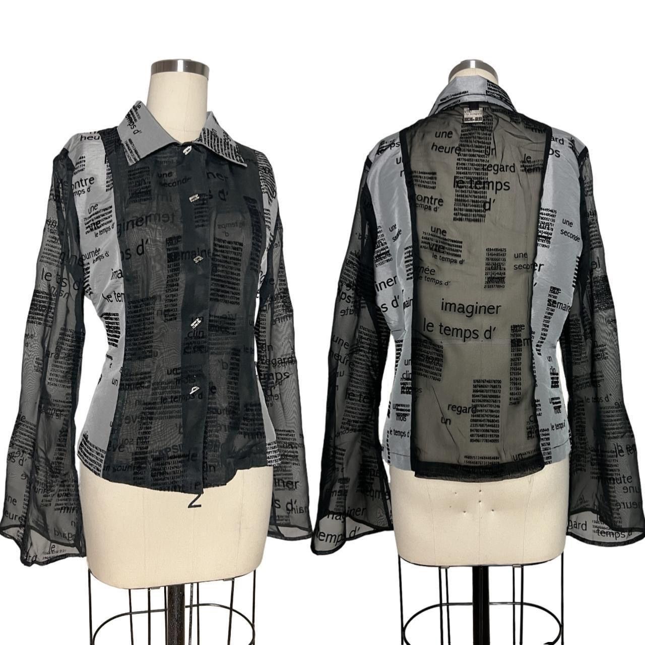 Jean Paul Gaultier NWT Biche De Bere Flocked Text Mesh Paneled Button Shirt Size M / US 6-8 / IT 42-44 - 4 Thumbnail