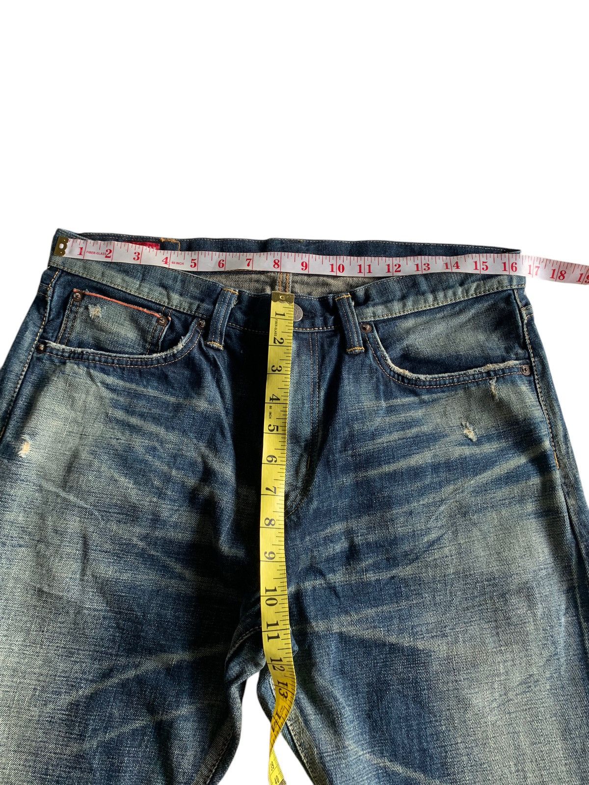 Edwin Rare💥EDWIN 5052RV SELVEDGE RUSTY MUDMAX DISTRESSED DENIM Size US 33 - 20 Thumbnail