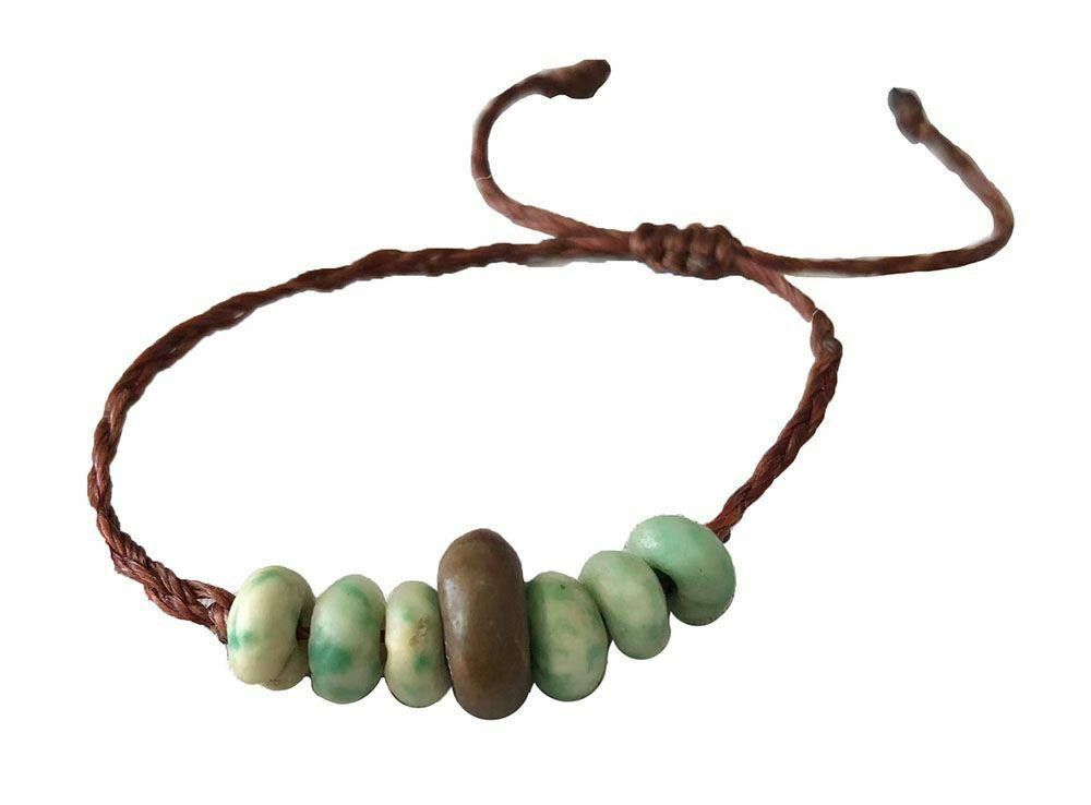 Designer Pre Owned Jadeite Graduated Bead Brown Waxed Nylon Bracelet Size ONE SIZE - 1 Thumbnail