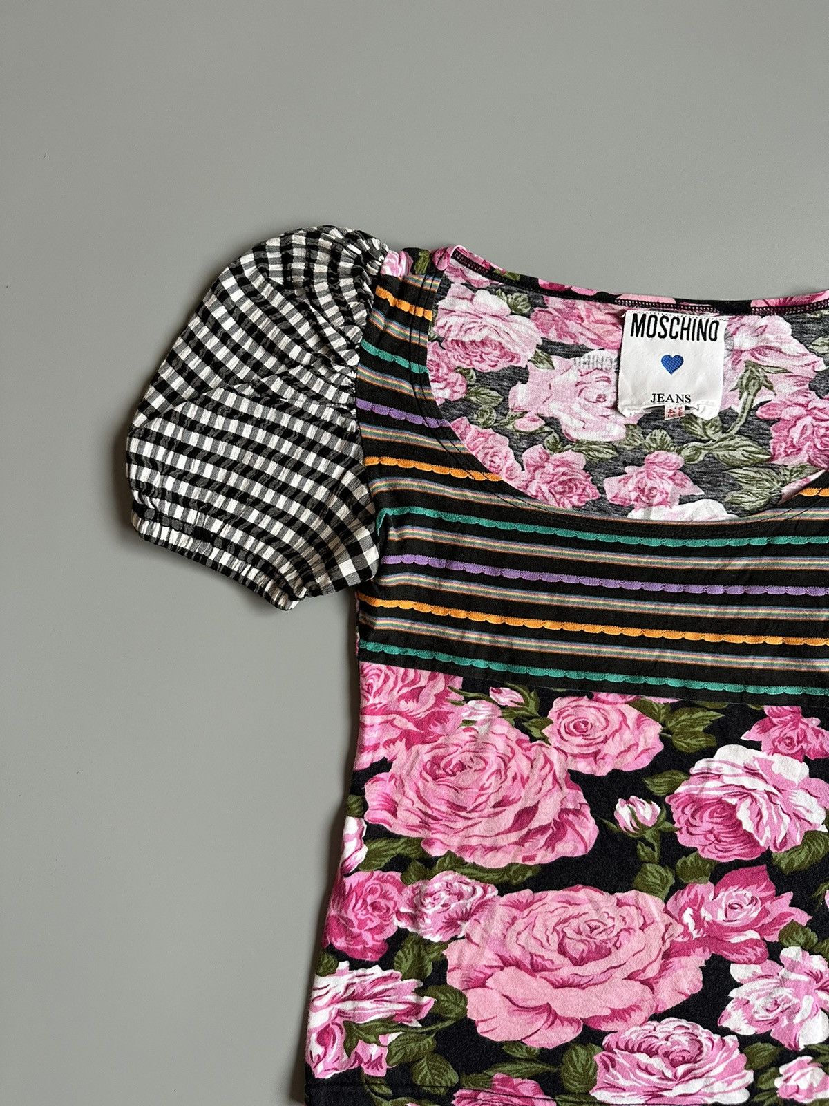 Moschino 90s Moschino Jeans Bohemian Floral Striped Check Top Size 42 Size M / US 6-8 / IT 42-44 - 5 Thumbnail