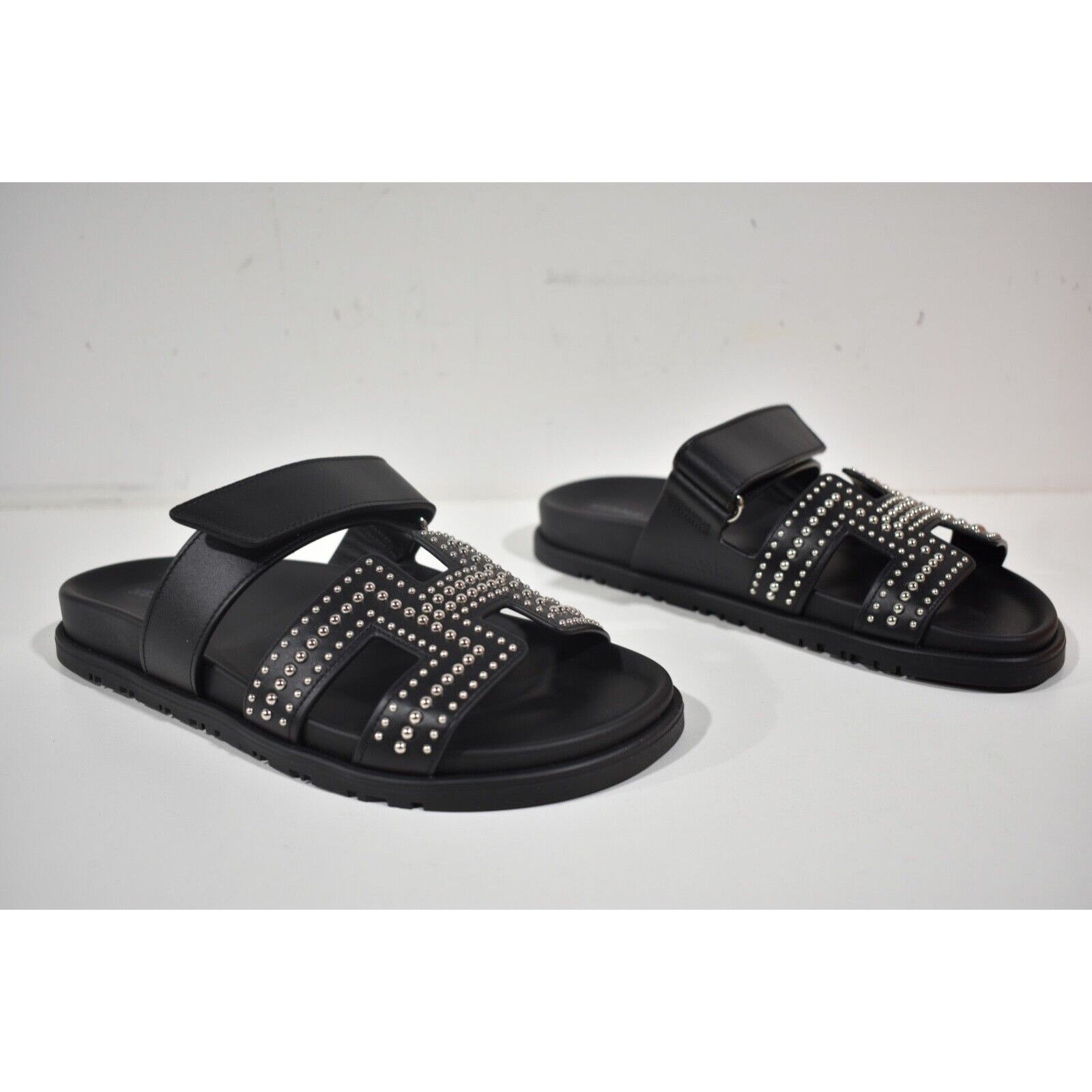 Hermes Hermes Chypre Sandal Black Silver Studded Stud H Logo Size US 7.5 / IT 37.5 - 4 Thumbnail