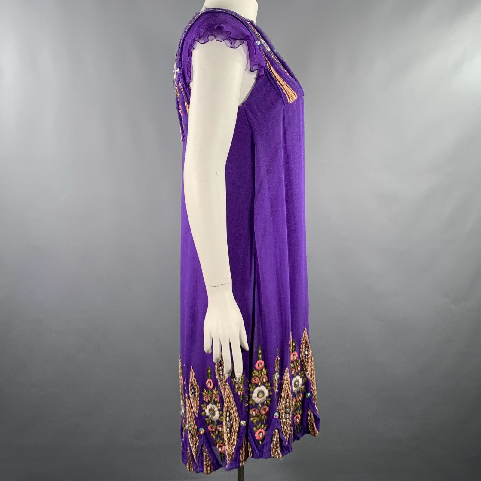 Matthew Williamson Size 10 Purple Gold Silk Embroidered Sleeveless Dress Size L / US 10 / IT 46 - 4 Thumbnail
