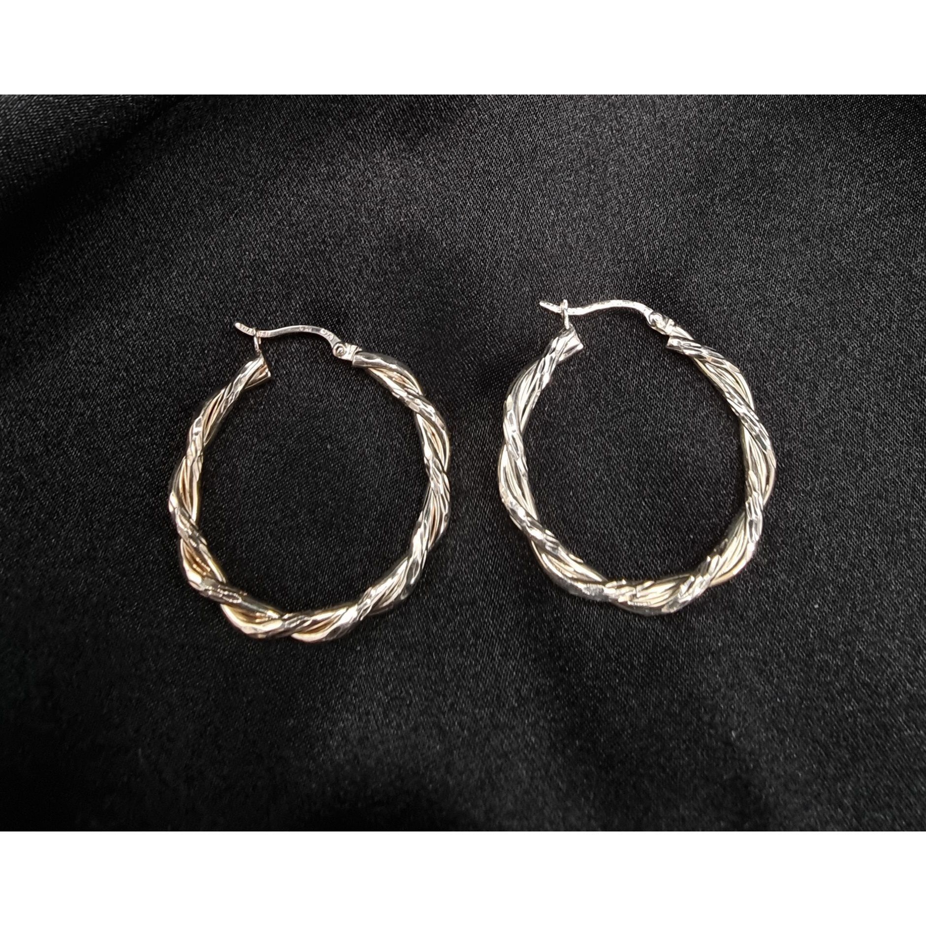 Vintage 925 Sterling Silver JCM Signed Twisted Sterling Silver Hoop Size ONE SIZE - 3 Thumbnail