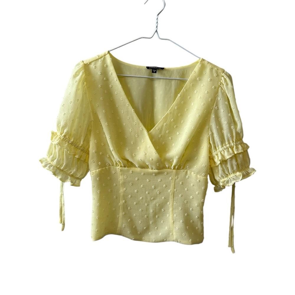Designer Yellow Swiss Dot Puff Sleeve Blouse Size XS / US 0-2 / IT 36-38 - 1 Thumbnail