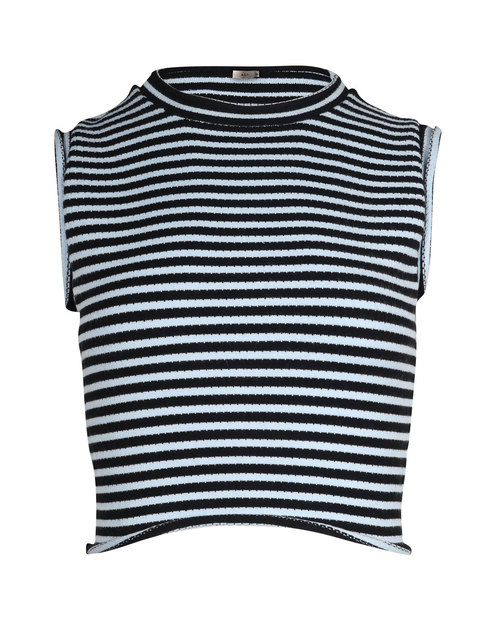 image of A L C Blue Striped Sleeveless Crop Top In Quality Viscose Fabric, Women's (Size XS)