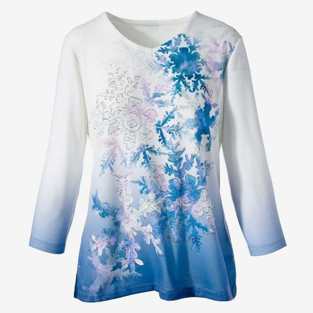 Chicos Chico's Weekends Frozen Winter Soft V-Neck Top Size 2 US L Size L / US 10 / IT 46 - 2 Thumbnail