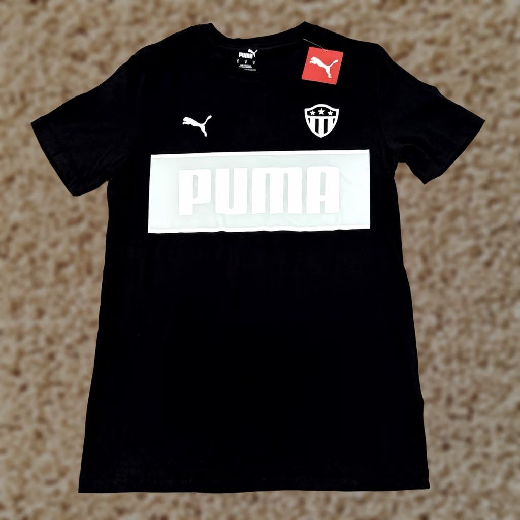 Puma Puma Soccer Shield Badge Sport Short Sleeve T-Shirt Mens Black Small Cotton Knit Shirt 38in Chest 28.5in Length Size US S / EU 44-46 / 1 - 1 Thumbnail