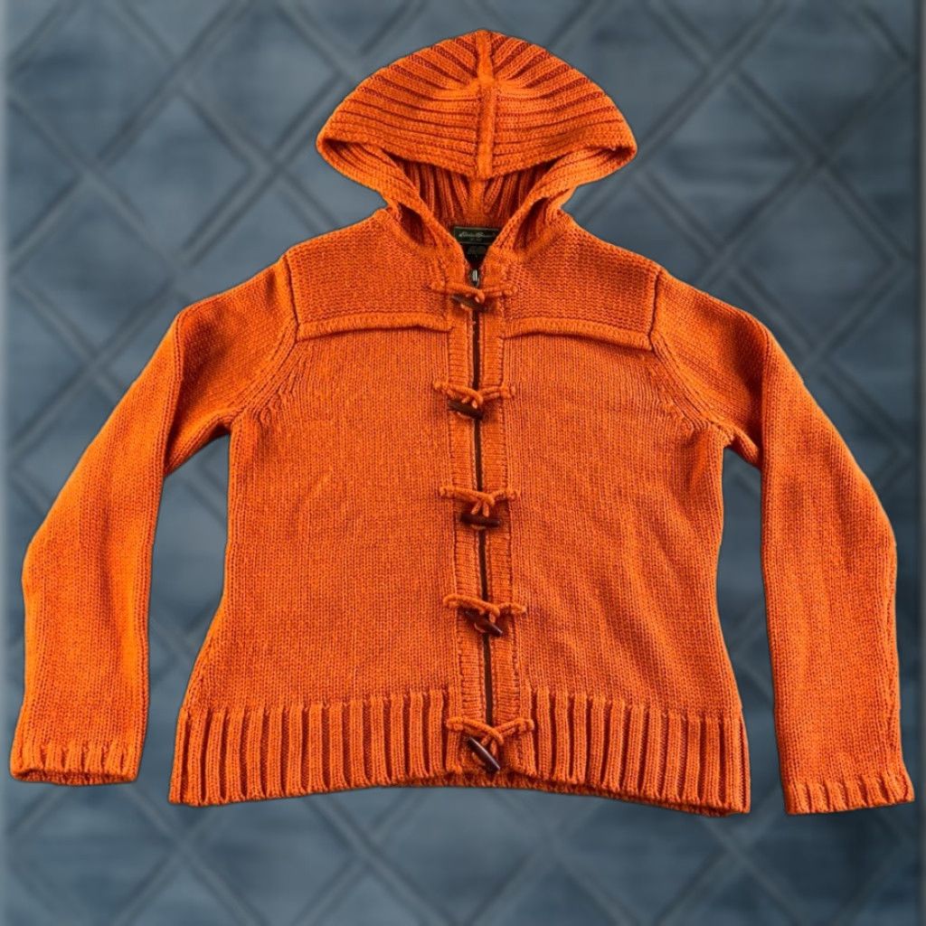 Eddie Bauer Eddie Bauer Jacket Womens Large Orange Wool Blend Hoodie Long Sleeve Full Zip Jacket Cardigan Bohemian Retro Size L / US 10 / IT 46 - 1 Thumbnail