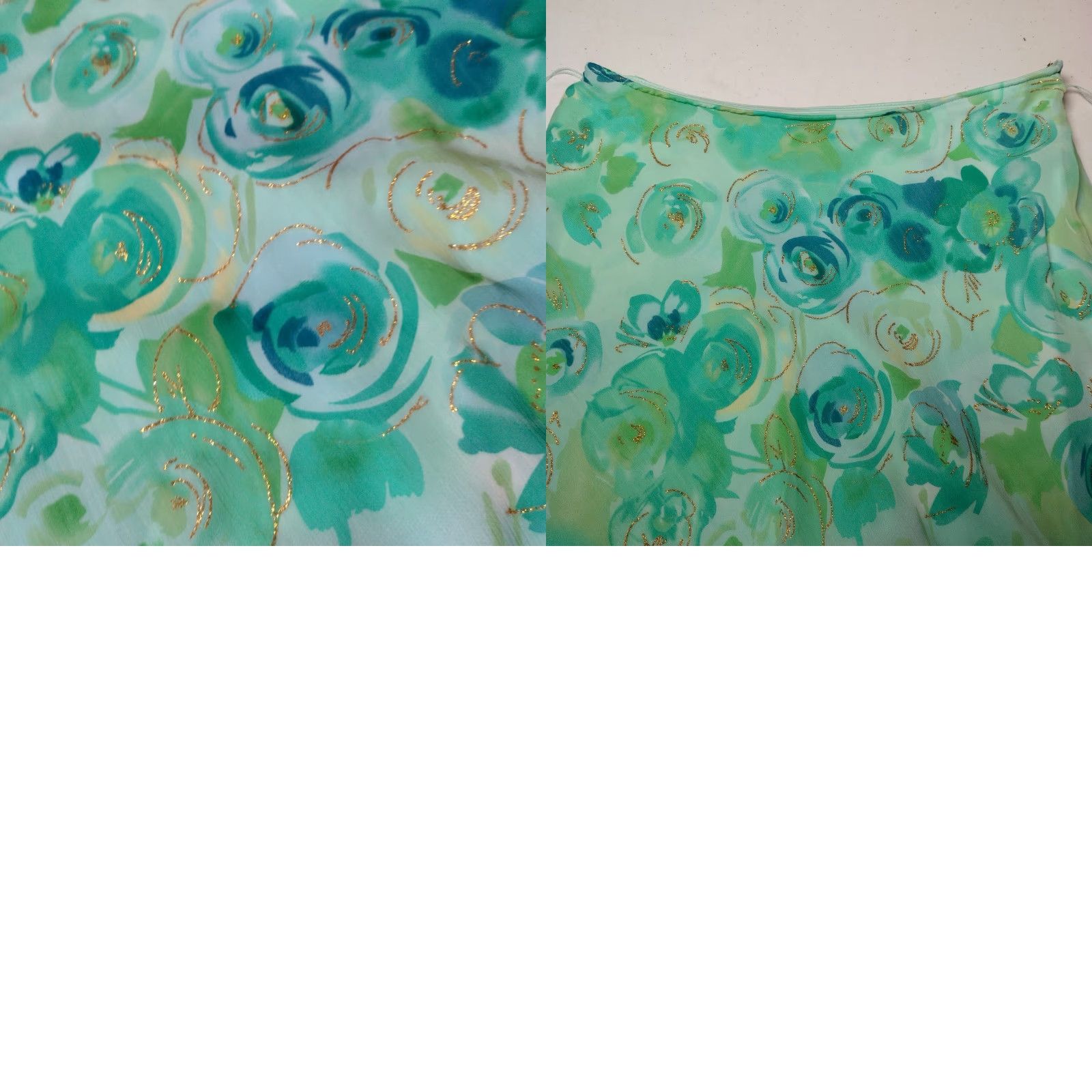 Vintage VINTAGE Dressbarn Skirt Women Midi A-Line Floral Blue Green Gold Semi-sheer Crinkle Polyester Lined Easter Y2K Fun Mans Size 30" / US 8 / IT 44 - 9 Thumbnail