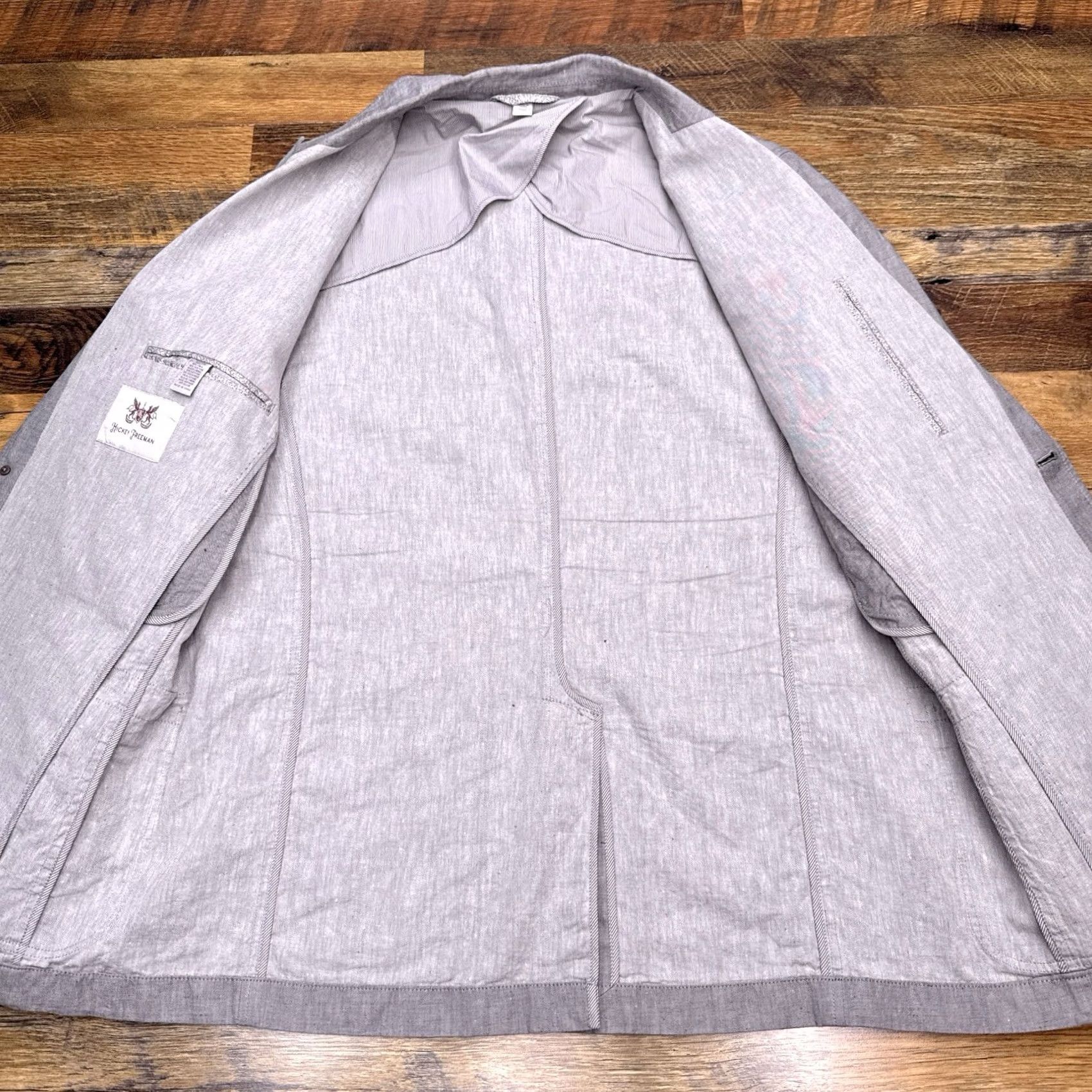 Vintage Hickey Freeman Linen Sport Coat 44 Gray Blazer Men Regular Two-Button Knit Pattern Solid Vintage No Size 44R - 3 Thumbnail
