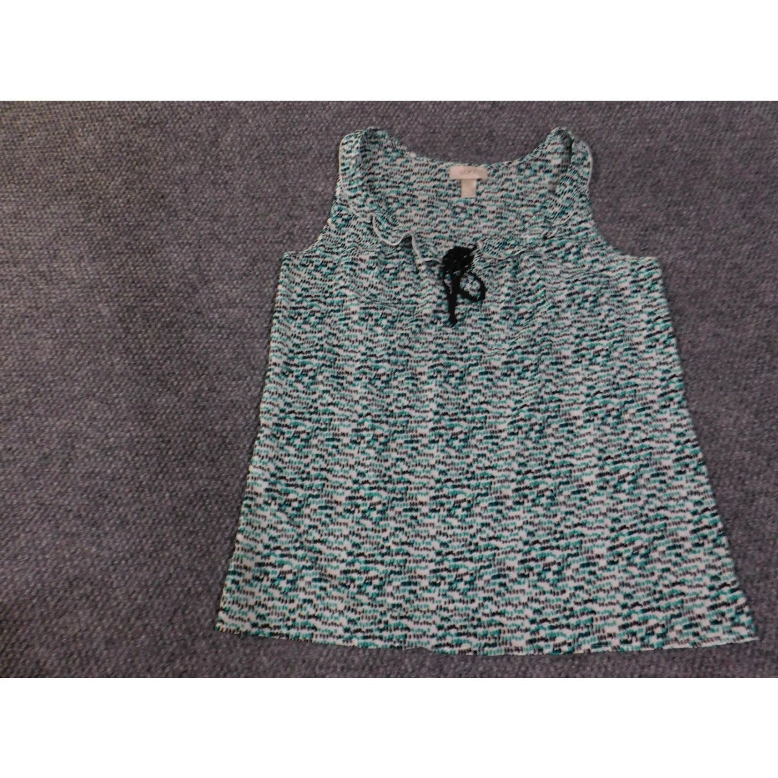 Loft LOFT Shirt Womens Small Teal Black Sleeveless Tie Neck Ruffle Blouse Size S / US 4 / IT 40 - 4 Thumbnail