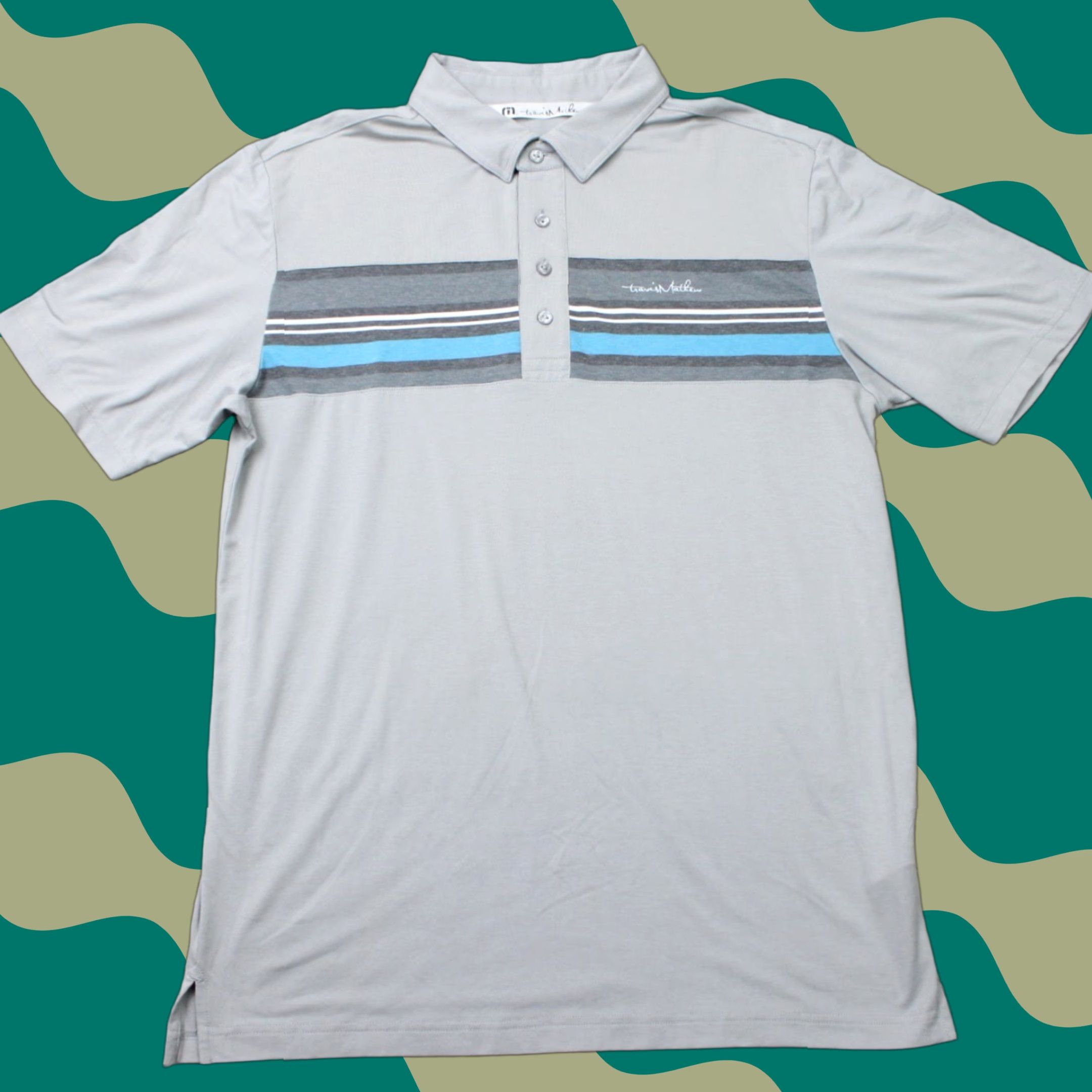 TravisMathew Travis Mathew Polo Shirt Mens Medium Gray Cotton/Polyester Stretch Short Sleeve Size US M / EU 48-50 / 2 - 1 Thumbnail