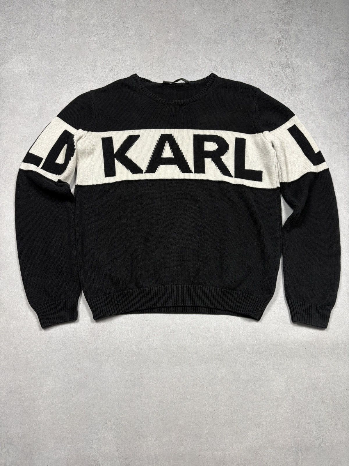 Karl Lagerfeld Logo Knit Sweater Black Big Graphic S-M