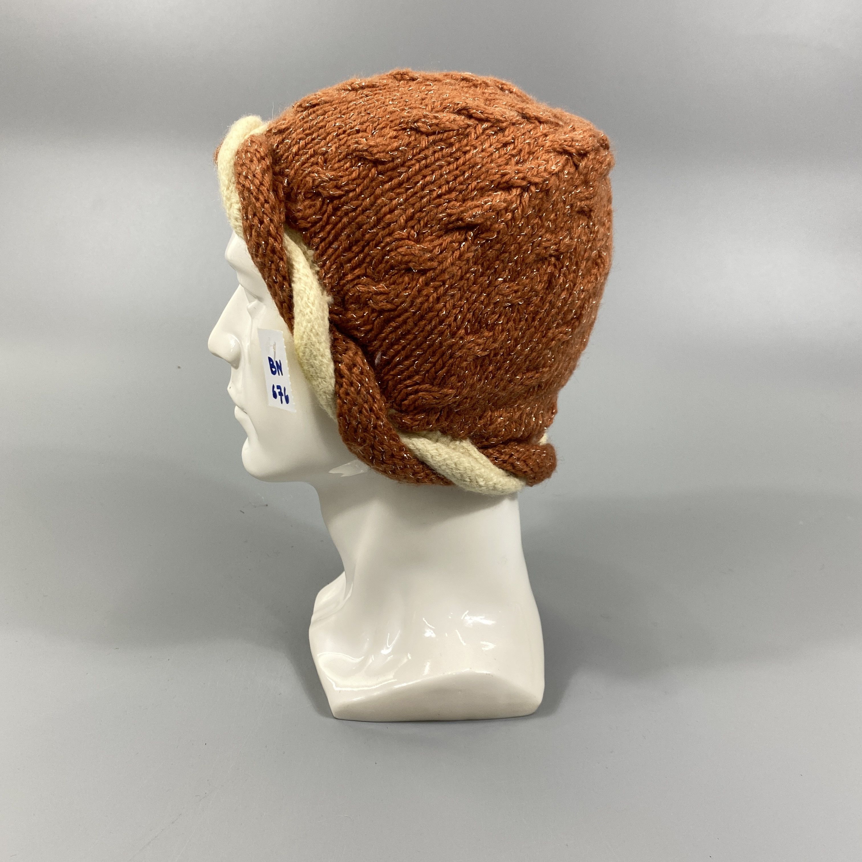 Japanese Brand Braided Brown Snow Cap Hat -BN676 Size ONE SIZE - 1 Thumbnail