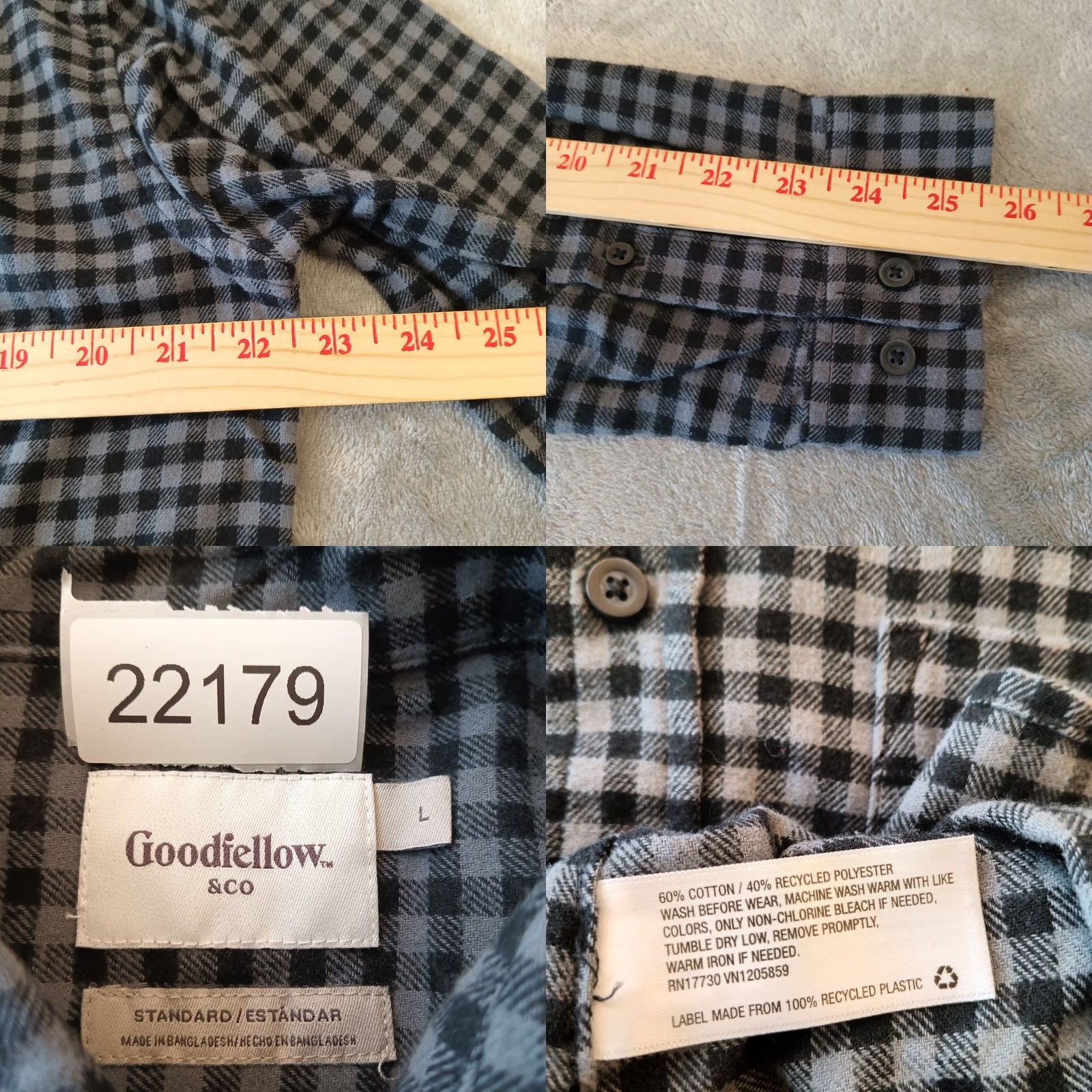 Vintage Goodfellow & Co Shirt Mens L Black Gray Plaid Long Sleeve Button-Down Flannel Size US L / EU 52-54 / 3 - 8 Thumbnail