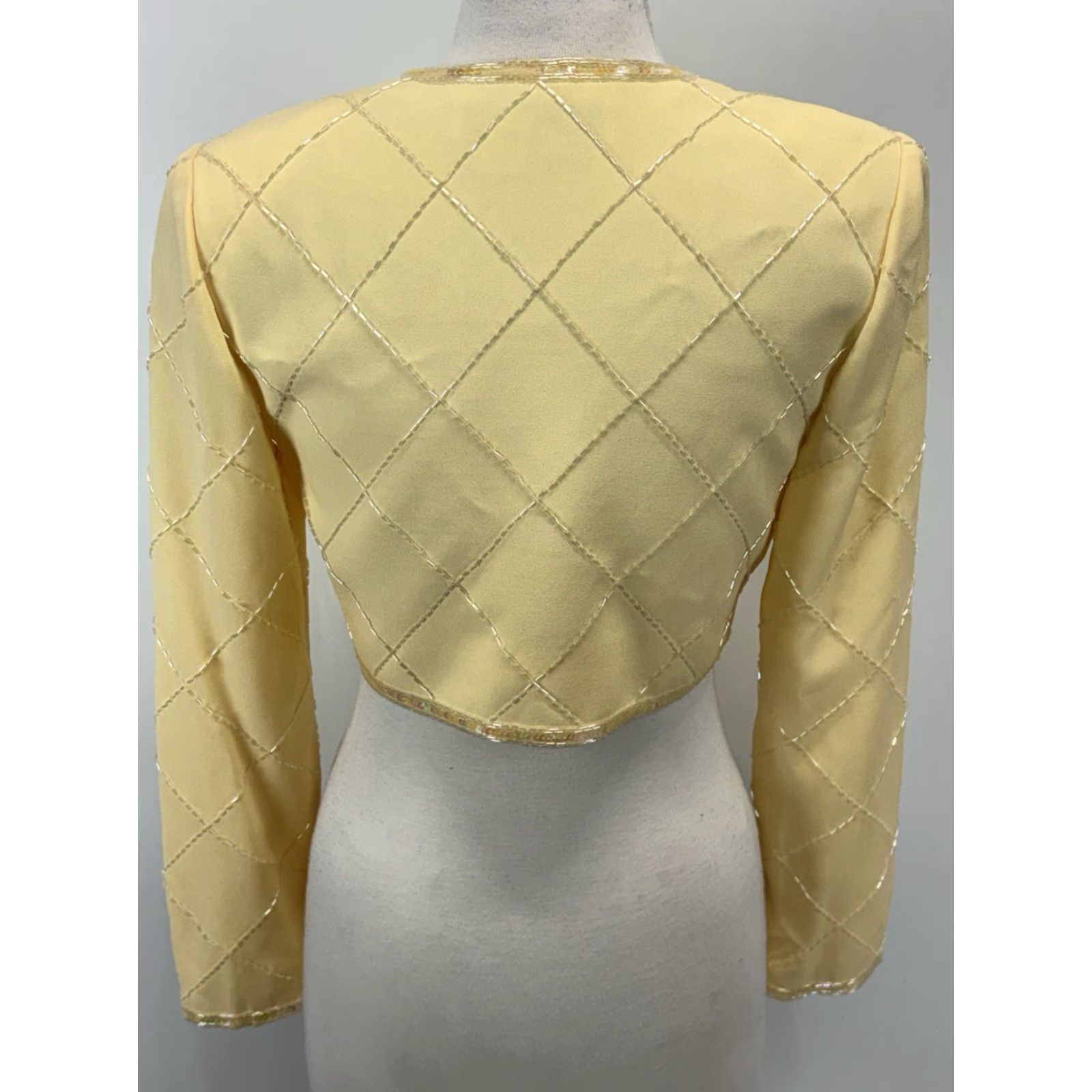 Vintage VINTAGE Lillie Rubin Bolero Jacket Sz 6 Women’s Yellow Beaded Lined Short 90s Size M / US 6-8 / IT 42-44 - 3 Thumbnail