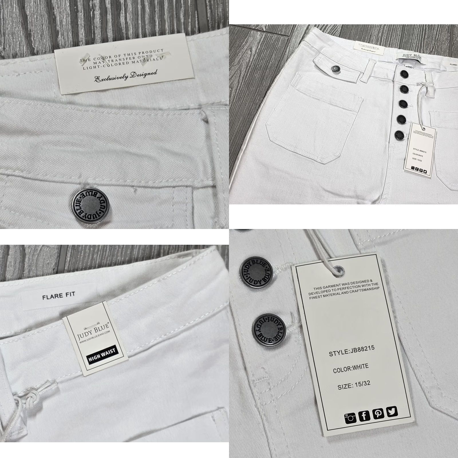 Vintage Judy Blue White High Waist Flare Button Fly Jeans Womens 33x33 Size 36" / US 14 / IT 50 - 8 Thumbnail