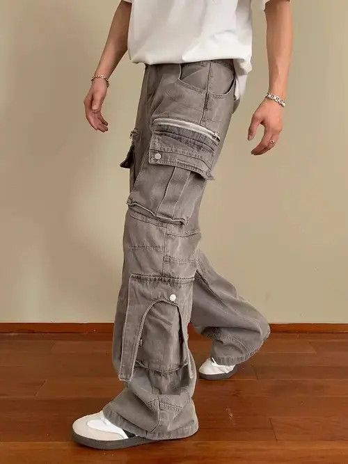 Jean Multi Pocket Cargo Wide Leg Flare Gray Jeans Size US 30 / EU 46 - 2 Thumbnail