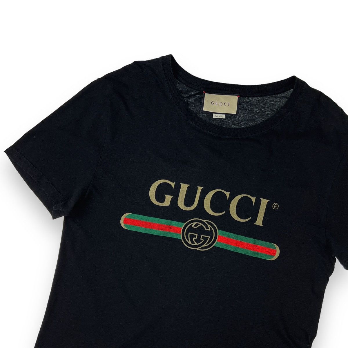 image of Gucci Printed Logo Black T Shirt, Men's (Size Small)