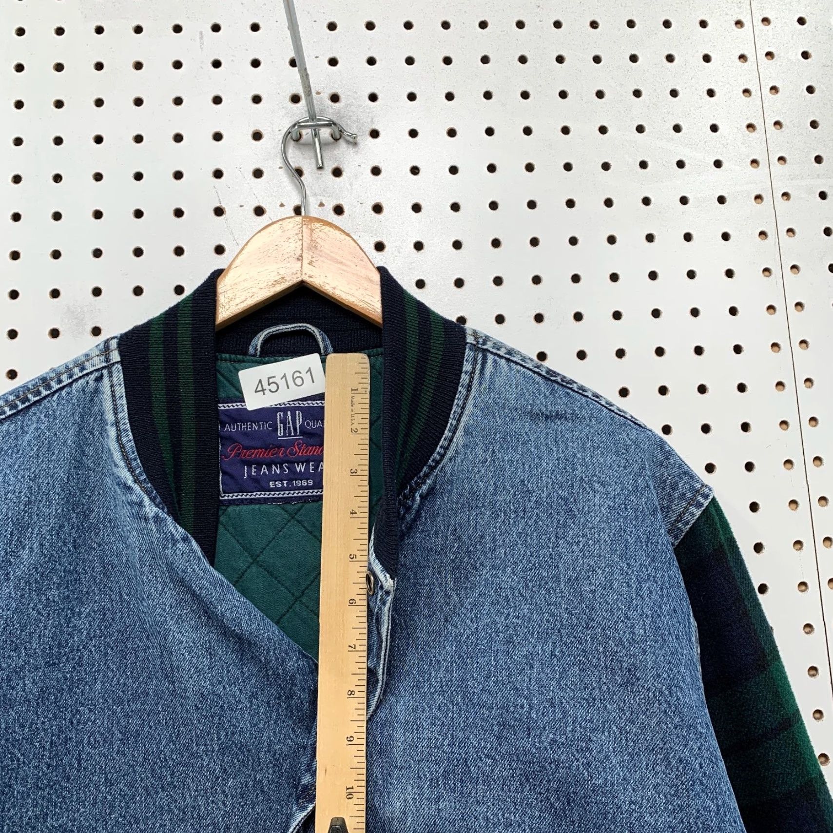 Gap VINTAGE GAP Denim Bomber Jacket Men L Blue Plaid 90s Wool Sleeves Premium Size US L / EU 52-54 / 3 - 6 Thumbnail