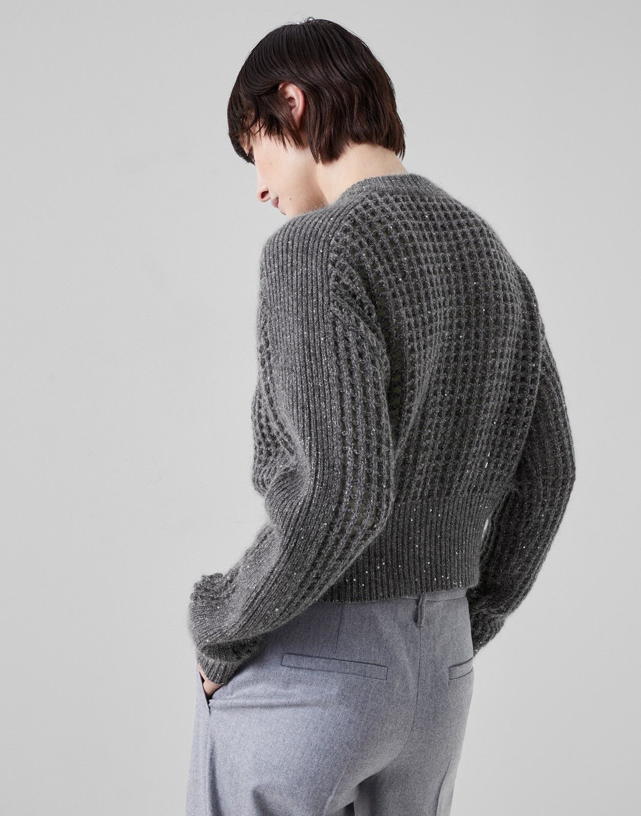 Brunello Cucinelli o1la1rc1a0325 Diamond Knitted Cardigan in Dark Grey Size L / US 10 / IT 46 - 2 Thumbnail