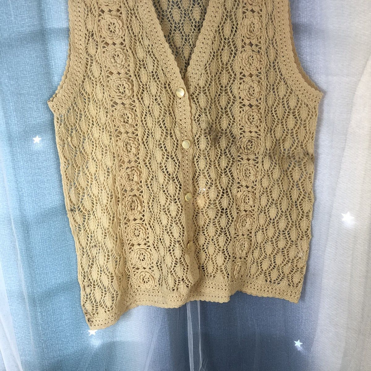 Homespun Knitwear Venticella Brown Mesh Net Crochet Vest Cardigan #7408 Size M / US 6-8 / IT 42-44 - 6 Thumbnail