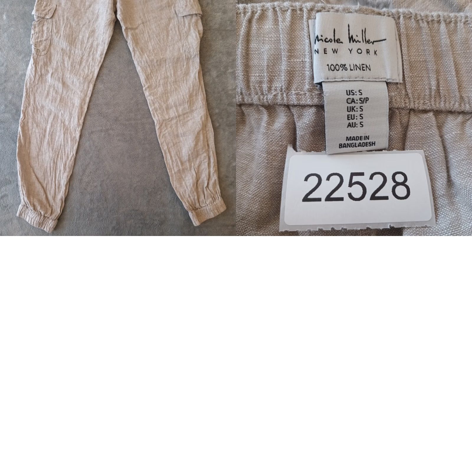 Nicole Miller Nicole Miller Cargo Pants Womens Small Gray Linen Drawstring Tapered 28x29 Size 28" / US 6 / IT 42 - 8 Thumbnail