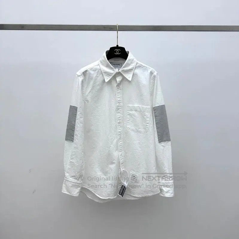 Thom Browne Thom Browne Cotton White Shirt with Gray Patches . Size US M / EU 48-50 / 2 - 1 Thumbnail