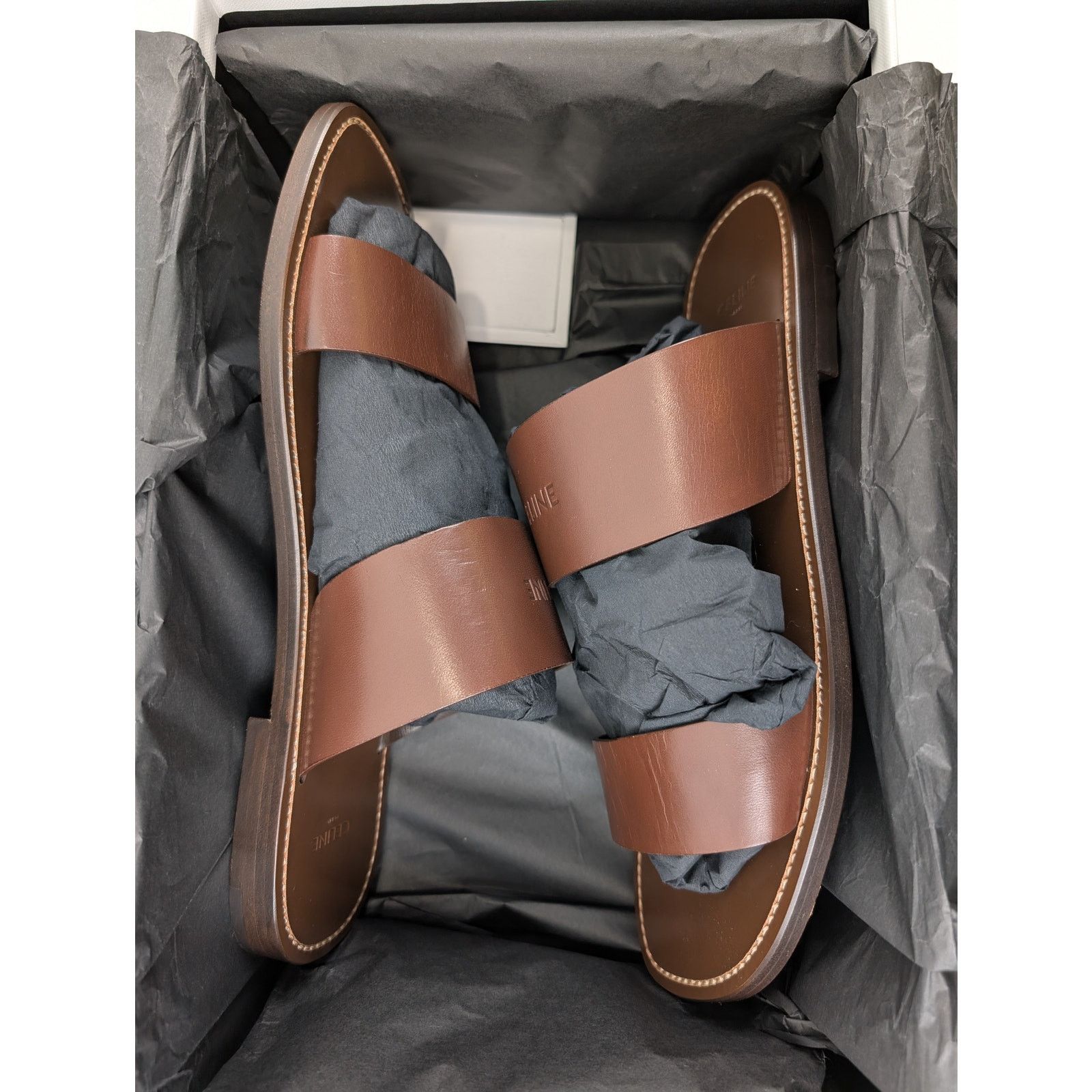 Celine o1rshd1 Calfskin-Vegetal Tanning Slides Slipper Dark Brown Size US 11 / EU 44 - 22 Thumbnail