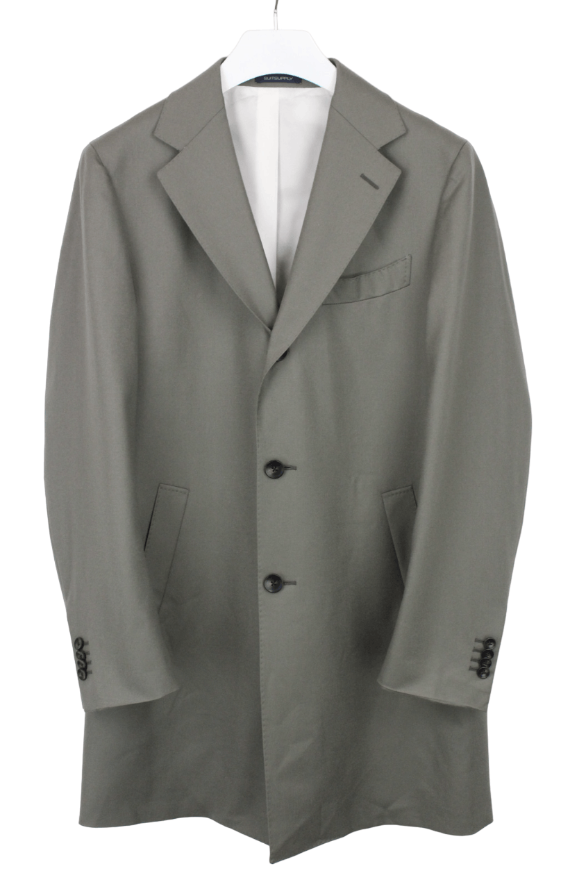 image of Suitsupply Vicenza Coat Men's Uk 40 Lined Single Breasted in Dark Faded Khaki Green (Size Large)