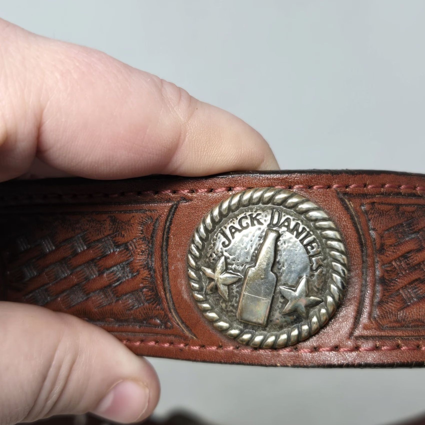Vintage VINTAGE Jack Daniels Belt Men Brown Leather Western Concho Style Size 38 Rare Mens Size 38 - 6 Thumbnail
