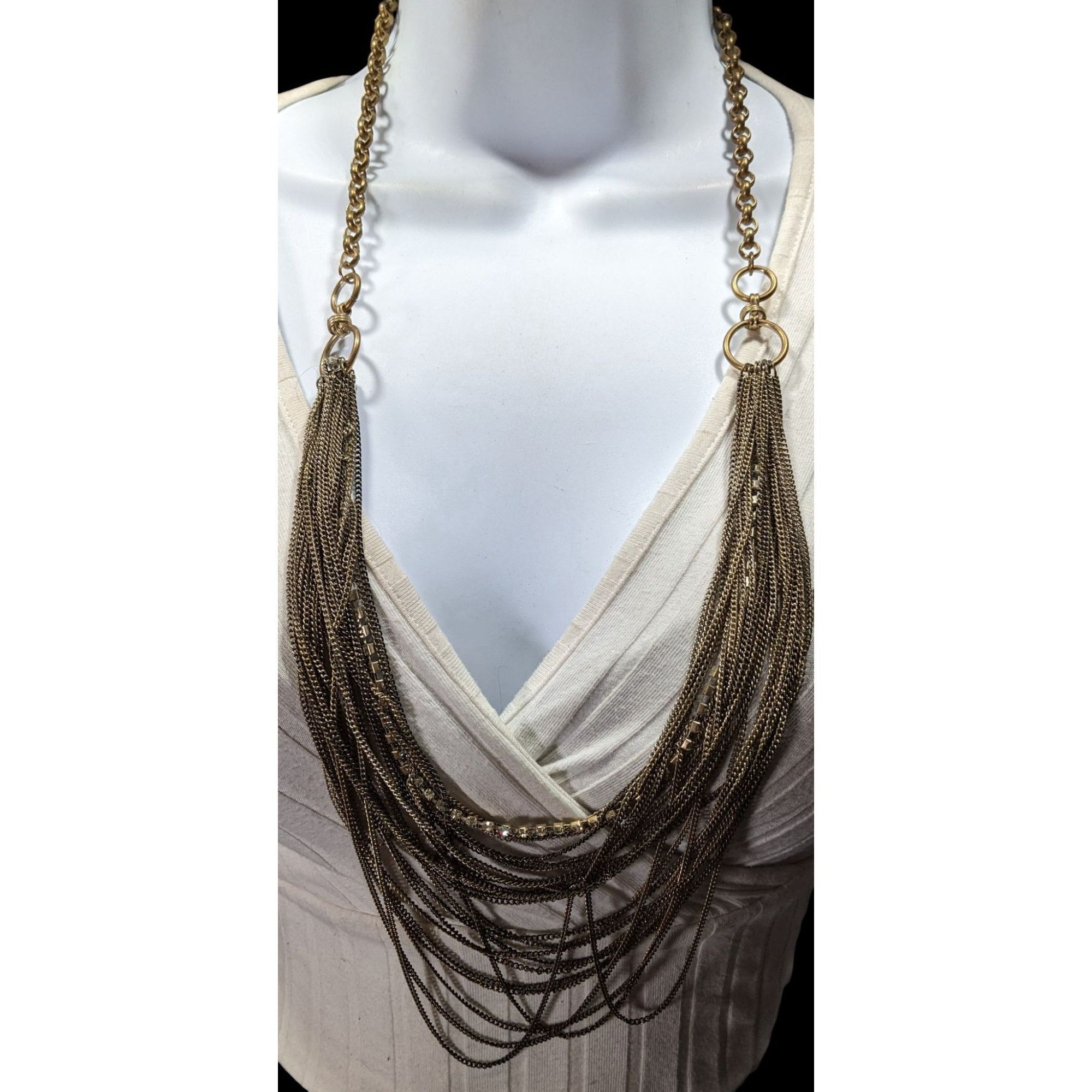 Other 80s Glam Gold Tone Layered Chain Necklace With Rhinestones A Size ONE SIZE - 5 Thumbnail