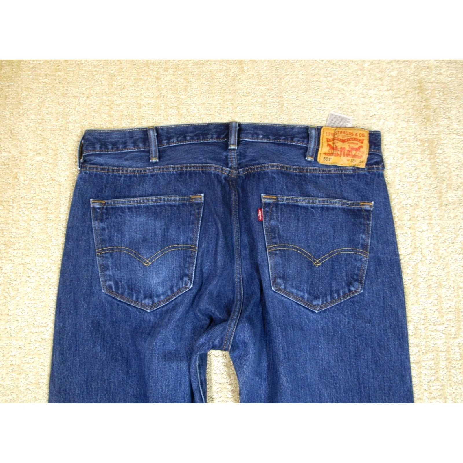 Levi's Levi's 501 Jeans Men 38x34 Blue Denim Button Fly Original Fit Regular Straight Pants Dark Wash Size US 38 / EU 54 - 4 Thumbnail