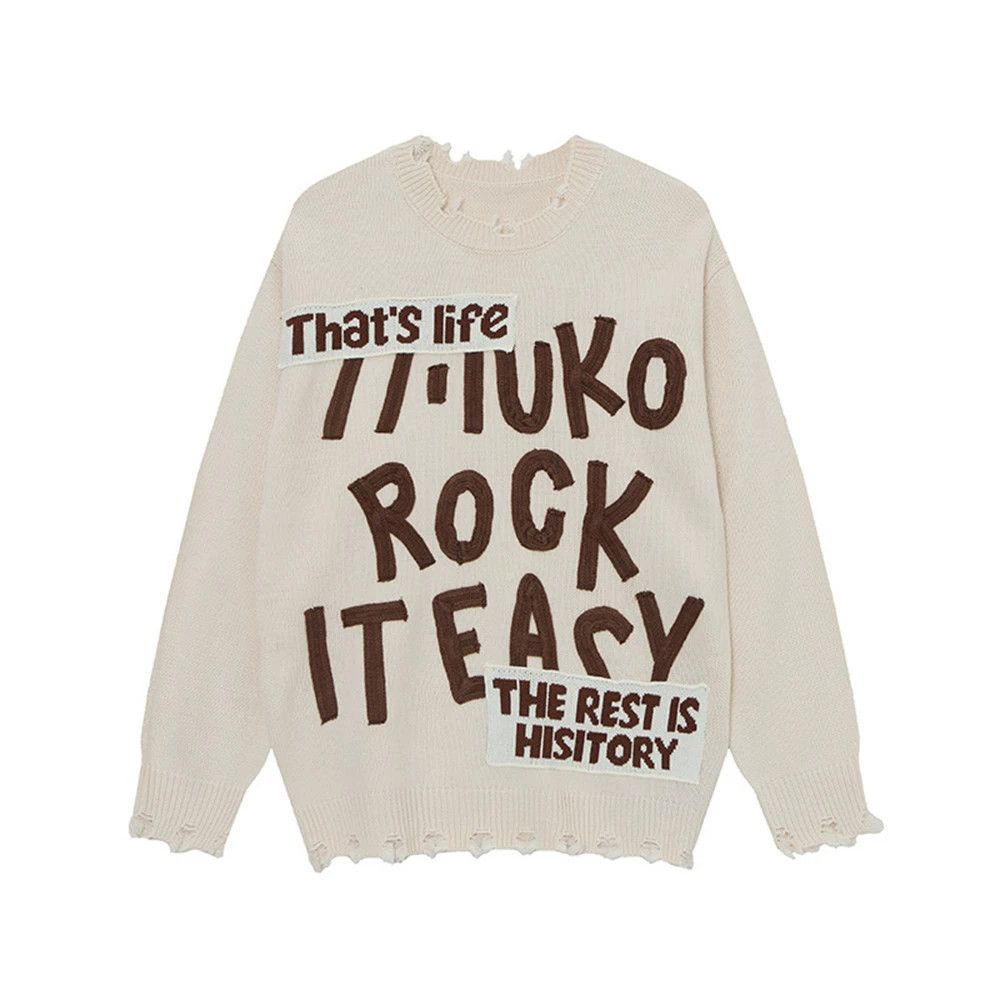 Vintage Men's raw edge casual embroidered letter loose sweater Size US M / EU 48-50 / 2 - 1 Thumbnail