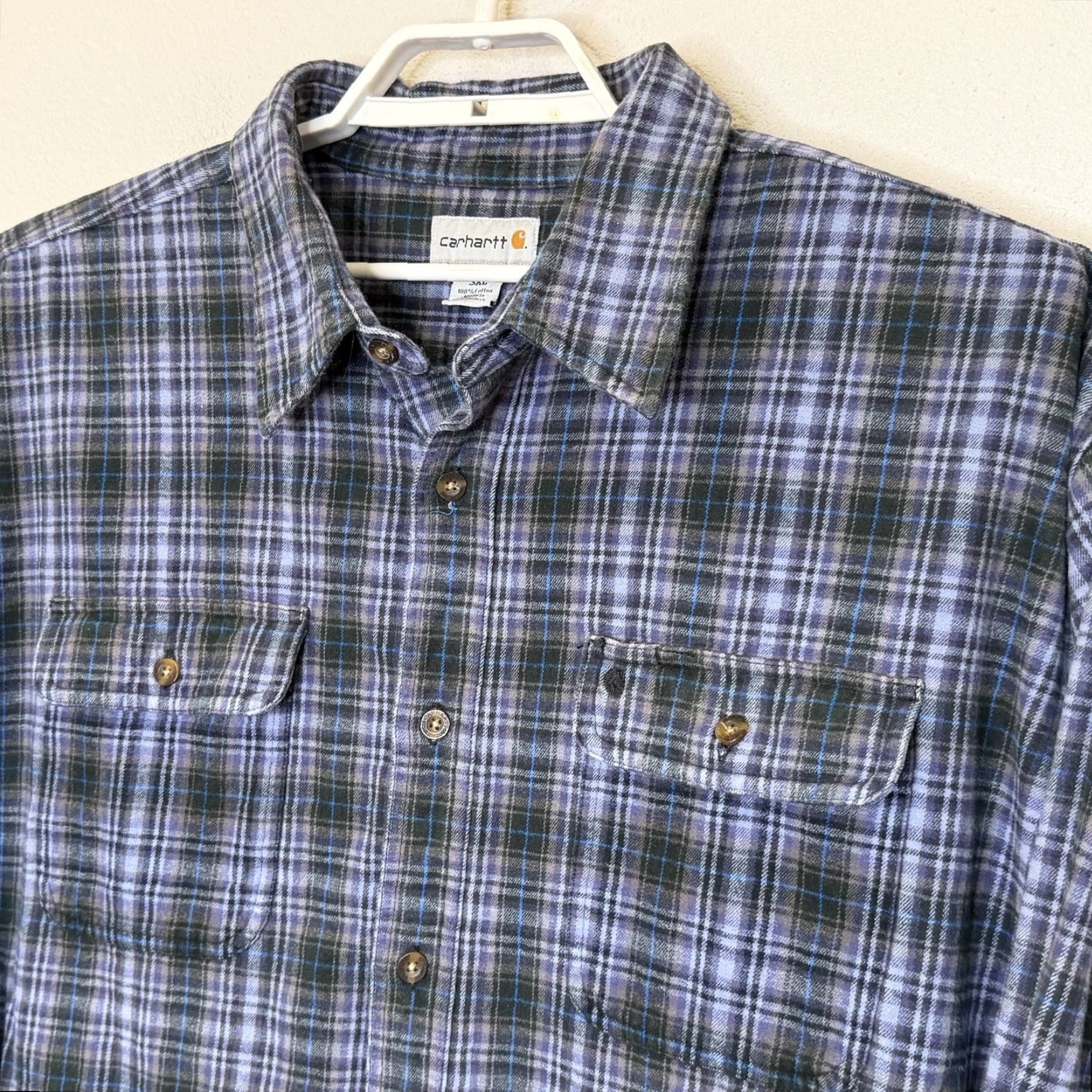 Carhartt VINTAGE Carhartt Flannel Button Up Shirt Mens 3XL Blue Plaid Long Sleeve Workwear Size US XXL / EU 58 / 5 - 2 Thumbnail