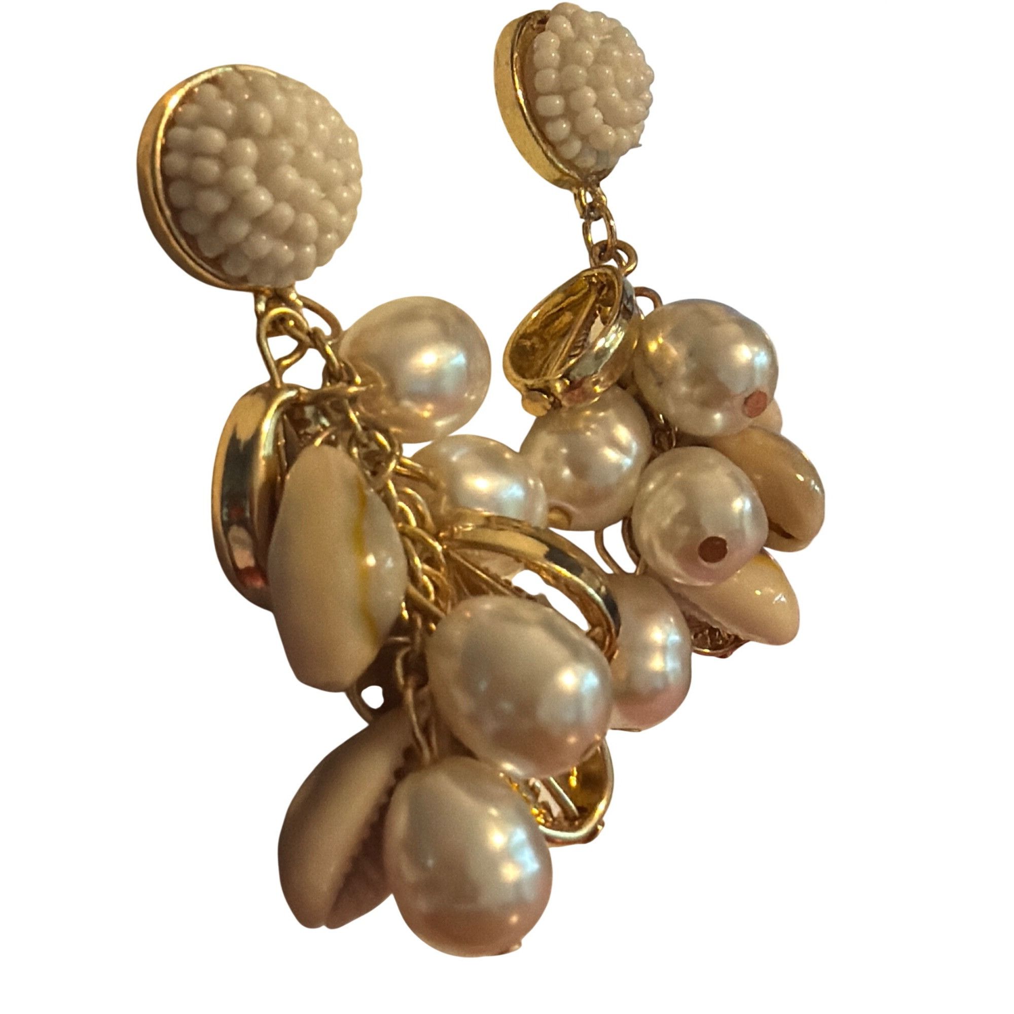Other Sugarfix Gold Tone Cluster Dangle Earrings Faux Pearls Cowri Size ONE SIZE - 2 Thumbnail