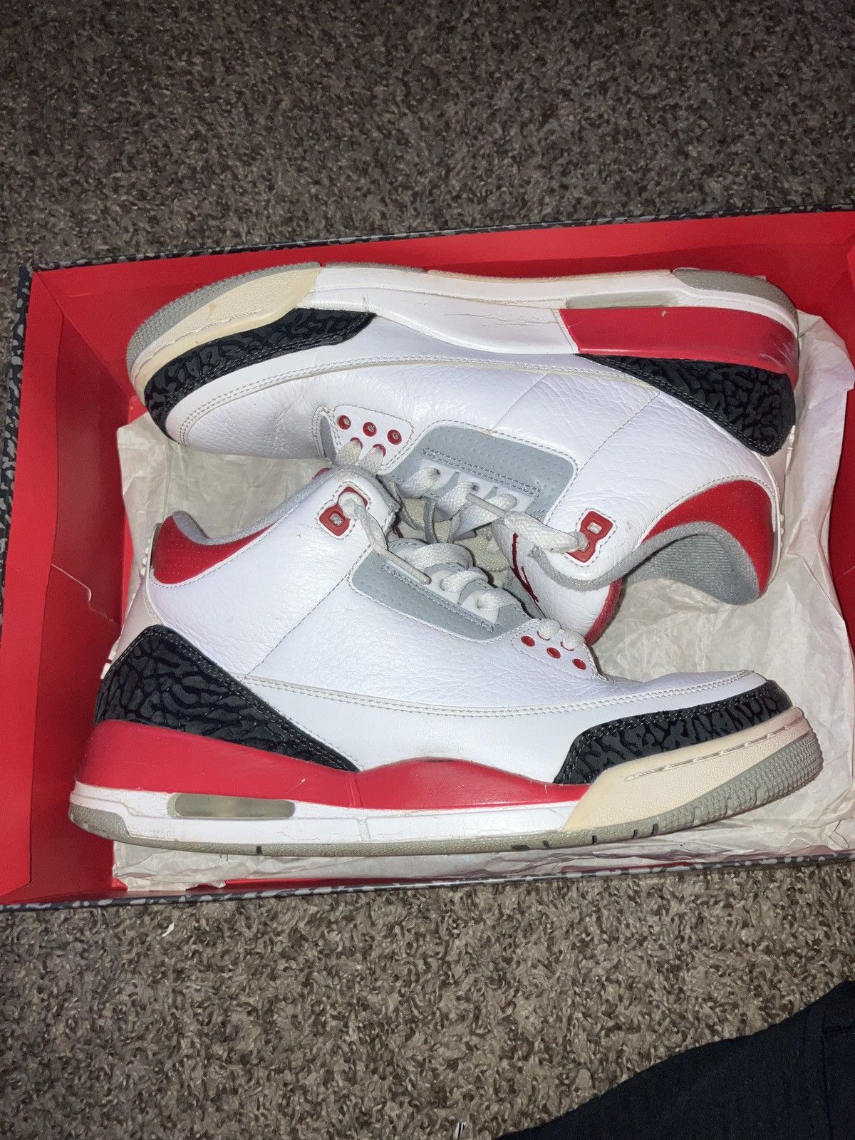image of Jordan Nike Air Jordan Fire Red 3S 2013 Shoes in White, Men's (Size 8.5)
