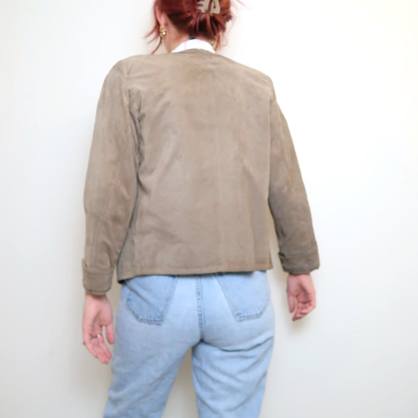 Vintage VINTAGE 80s Petite Sophisticate Suede Leather Jacket S Taupe Brown Pig Suede Waterfall Collar Casual Womens Size S / US 4 / IT 40 - 3 Thumbnail